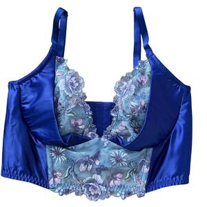 Victorias Secret Blue Floral Embroidered Longline Corset Bra Top 34D NWT Party